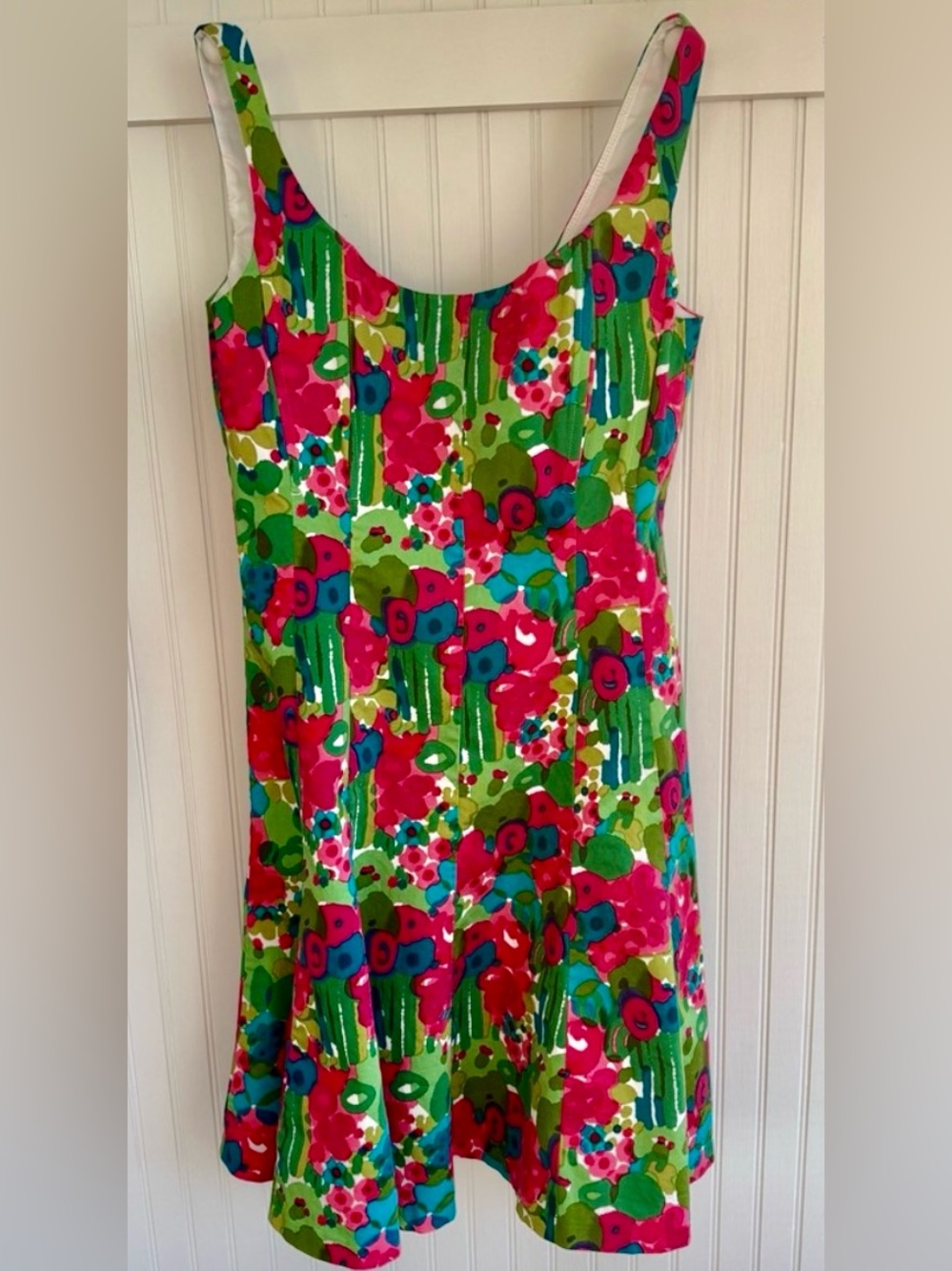 Kim Rodgers Watercolor Style Cotton Floral Sundress in Hot Pink & Green